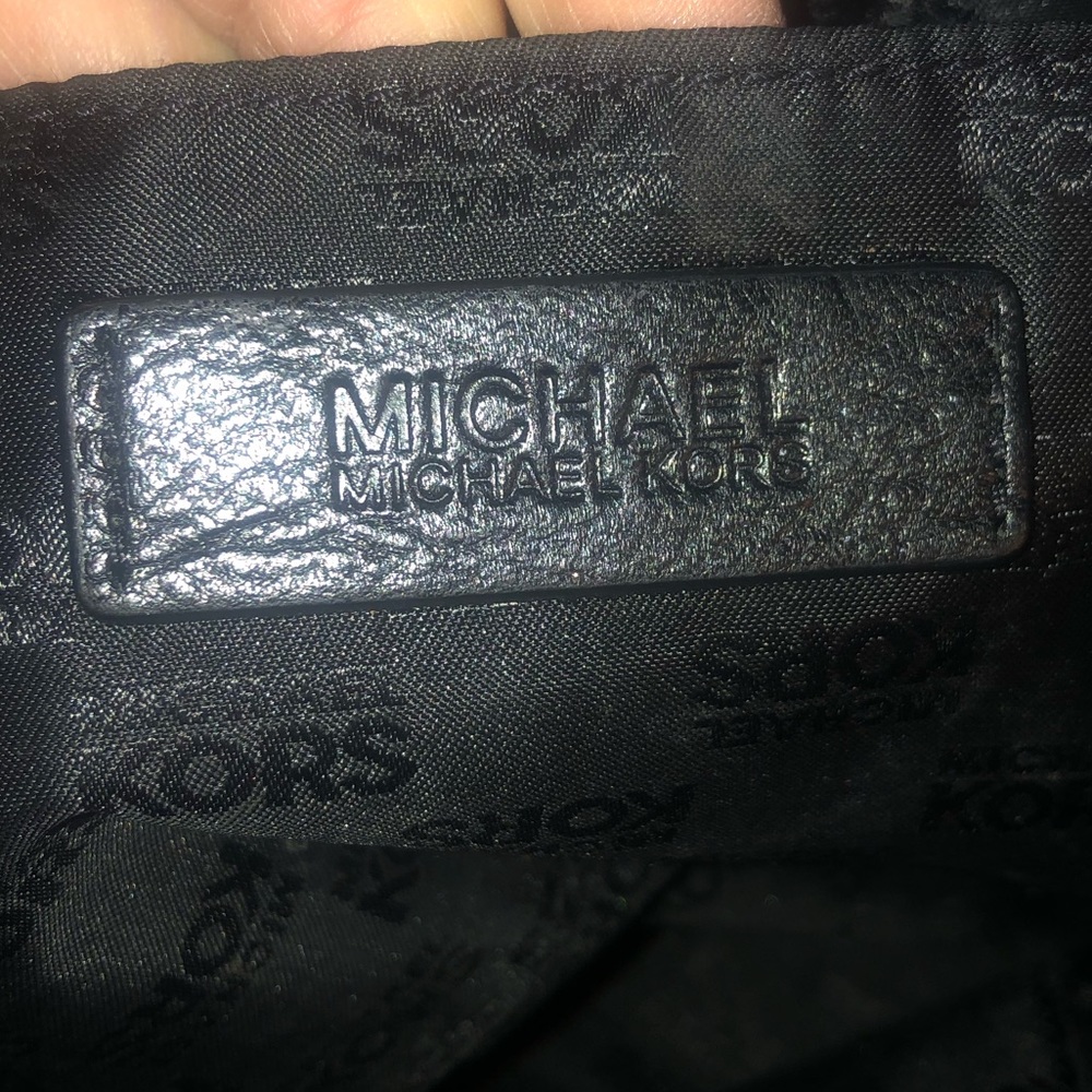 Michael Kors Black Monogram Satchel with back leather accent. - Picture 8 of 9
